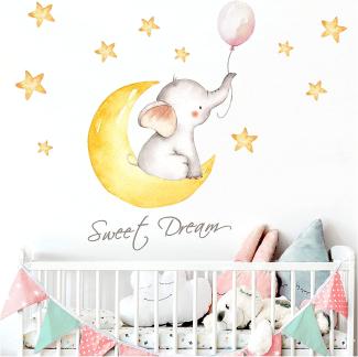 Little Deco Kinderzimmer Aufkleber Mädchen Elefant & Spruch Sweet Dream 121 x 58 cm