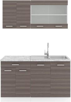 Vicco Küchenzeile Küchenblock Einbauküche R-Line Single 140cm (Edelgrau/Weiß, Mit Arbeitsplatten)