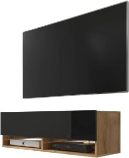 Selsey Wander - TV-Board/Fernsehschrank für Wohnzimmer hängend/stehend, optional mit LED, 100 cm (Holzoptik Wotan Eiche/Schwarz Hochglanz, mit LED)
