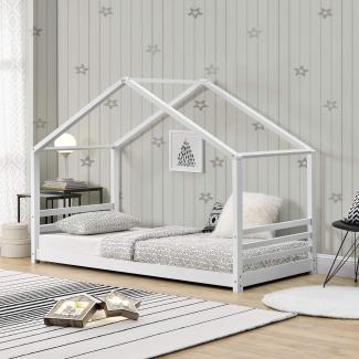 [en.casa] Hausbett Weiß 90x200cm, Kiefernholz, inkl. Lattenrost