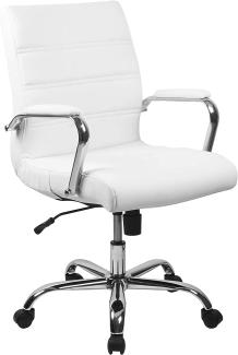 Flash Furniture Bürostuhl mit mittelhoher Rückenlehne – Bequemer Schreibtischstuhl mit Armlehnen, LeatherSoft-Material und Rollen – Perfekt für Home Office oder Büro – Weiß