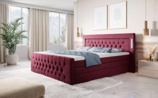 Boxspringbett Queen mit LED, USB und Stauraum 140x200 Rot H4