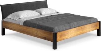 Möbel-Eins CURBY Bett Metallfuß, mit Polsterkopfteil, Material Massivholz, rustikale Altholzoptik, Fichte vintage 120 x 220 cm Stoff Anthrazit ohne Steppung