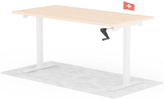 manuell höhenverstellbarer Schreibtisch EASY 160 x 80 cm - Gestell Weiss, Platte Eiche