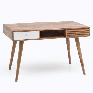 Wohnling Design Retro Schreibtisch mit 2 Schubladen und Ablage, Sheesham Massivholz, 120 x 60 x 75 cm