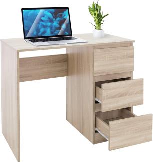Schreibtisch mit drei Schubladen 90x76x50 cm Sonoma-Eiche aus Holz ML-Design