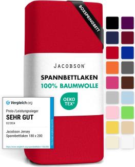 Jacobson Jersey Spannbettlaken Spannbetttuch Baumwolle Bettlaken (140x200-160x220 cm, Rot)