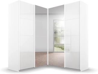Rauch Möbel Quadra Schrank Eckschrank Schwebetürenschrank, Weiß, 4-trg. mit Spiegel, inkl. 2 Kleiderstangen, 12 Einlegeböden, BxHxT 181x210x187 cm