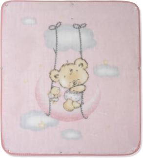 Neugeborenen- Babyschlafsack 3-In-1-Wickeldecke mit Kapuze - "Osito Nube rosa" · Kleinkind Warmer Dicker Kinderwagen-Schlafsack Weiche Strickdecke· 80x90 cm · INTERBABY