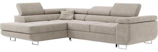 Ecksofa L-Form Couch mit Schlaffunktion und Verstellbare Kopfstützen - GUSTAW - Beige Stoff - Links