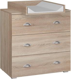BIM Furniture Wickelkommode MIA 80 cm mit DREI Schubladen für Kinder, Babys Wickeltisch Sonoma Eiche