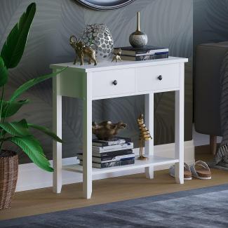 Vida Design Windsor Konsolentisch mit 2 Schubladen und Regalfach, weiß, Holz, für Flur, Wohnzimmer, Schlafzimmer, Ankleidekommode, Schreibtischmöbel