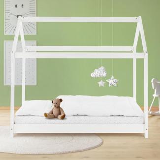Kinderbett mit Dach und Lattenrost 80x160 cm Weiß aus Kiefernholz ML-Design