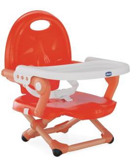 Chicco Pocket Snack Sitzerhöhung für Kinder von 6 Monaten bis 3 Jahren (15 kg), tragbarer Hochstuhl, verstellbar, mit kompaktem Verschluss und abnehmbarer Platte, Poppy Red