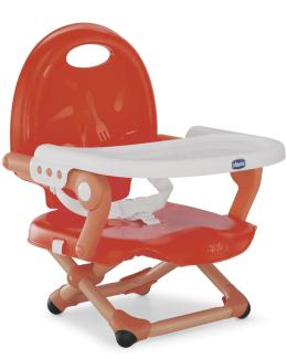 Chicco Pocket Snack Sitzerhöhung für Kinder von 6 Monaten bis 3 Jahren (15 kg), tragbarer Hochstuhl, verstellbar, mit kompaktem Verschluss und abnehmbarer Platte, Poppy Red