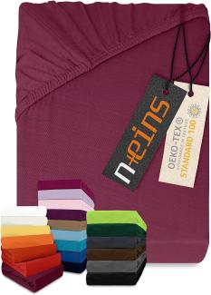 npluseins klassisches Jersey Spannbetttuch - vielen Farben + Größen - 100% Baumwolle 159. 192, 180-200 x 200 cm, Pflaume