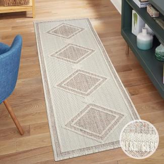 carpet city Teppich-Läufer Kurzflor Flur - Terracotta - 80x300 cm - Teppiche Fransen Boho-Style - Raute-Optik - Schlafzimmer, Wohnzimmer