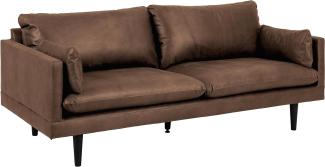 AC Design Furniture Sune 3-Sitzer in Braun, Polstersofa in Lederoptik mit 2 Kissen und Schwarzen Metallbeinen, B: 200 x H: 83 x T: 82 cm