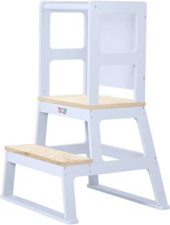 Baby Vivo Lernturm aus Holz - Tower Küche Kindermöbel Learning Tower - Schemel Lerntower für Kinder ab dem Stehalter - Tritthocker mit Tafel Montessori Küchenhelfer Lernstuhl in Weiß
