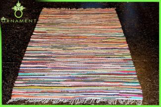 Bunter Teppich Handgewebt aus Indien Restbaumwolle Kelim in diverse Größen 200 x 130 cm