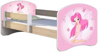 Kinderbett Jugendbett mit einer Schublade und Matratze Sonoma mit Rausfallschutz Lattenrost ACMA II 140x70 160x80 180x80 (07 Rosa Fee, 140x70)