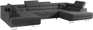 Ecksofa, Wohnzimmer U Couch, Polstersofa mit Bettkasten - GUSTAW-U - Dunkelgrau Velours