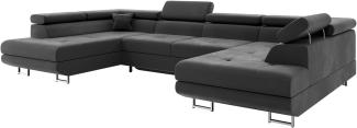 MEBLINI Schlafcouch mit Bettkasten - CARL - 338x203x55cm - Grün Samt - Ecksofa mit Schlaffunktion - Sofa mit Relaxfunktion und Kopfstützen - Couch U-Form - Eckcouch - Wohnlandschaft