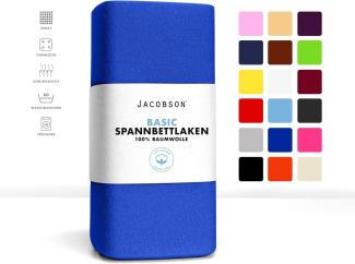 Jacobson Jersey Spannbettlaken Spannbetttuch Baumwolle Bettlaken (140x200-160x220 cm, Royal Blau)
