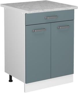Vicco Küchenunterschrank R-Line, Blau-Grau/Weiß, 60 cm mit Schublade, und Arbeitsplatte