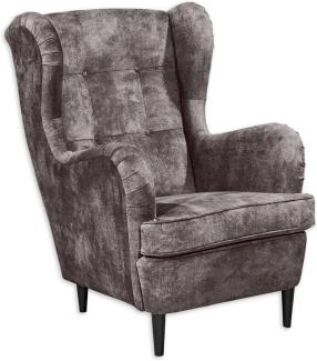 OSKAR Ohrensessel mit geknöpfter Polsterung, Stone - Vintage Wohnzimmer Sessel mit Massivholz Füßen - 78 x 102 x 98 cm (B/H/T)