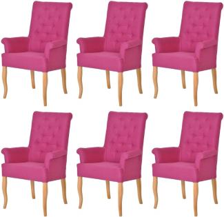 Casa Padrino Chesterfield Neo Barock Esszimmer Stuhl 6er Set Pink / Naturfarben - Küchenstühle mit Armlehnen - Esszimmer Möbel - Chesterfield Möbel - Neo Barock Möbel