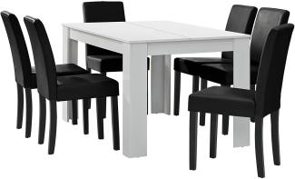 Esstisch weiß mit 6 Stühlen schwarz [140x90]