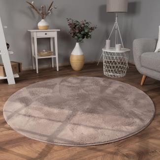 Paco Home Hochflor Teppich Wohnzimmer Flauschig Fellteppich Kunstfell Plüsch Shaggy Weich Fellimitat, Grösse:200 cm Rund, Farbe:Taupe