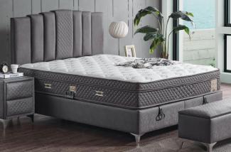Casa Padrino Luxus Doppelbett Grau / Weiß / Silber 180 x 200 cm - Massivholz Bett mit Kopfteil und Matratze - Schlafzimmer Möbel - Hotel Möbel - Luxus Möbel - Luxus Einrichtung