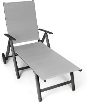 Vanage Sonnenliege in grau - Gartenliege mit 2 Rädern - Liegestuhl ist klappbar - Gartenmöbel - Strandliege aus Aluminium - Relaxliege für den