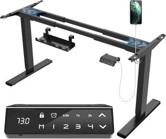 JUMMICO Dual-Motor Tischgestell Höhenverstellbar mit USB-Buchse und Kabelwanne, Elektrisch Höhenverstellbarer Schreibtisch Gestell mit Sitz-Steh-Erinnerungs und Rollen（Schwarz）