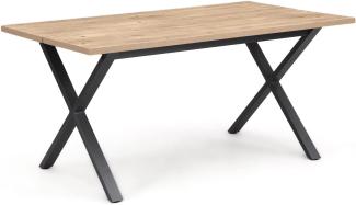 B&D home Esstisch KIKI | 160x90 cm für 4 Personen Esszimmertisch Küchentisch Holztisch mit Kreuzgestell schwarz | industrial | Sandeiche