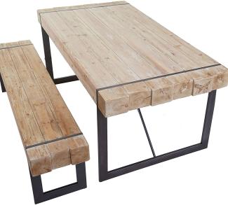 Esszimmergarnitur HWC-A15, Esstisch + 1x Sitzbank, Tanne Holz rustikal massiv MVG-zertifiziert ~ naturfarben 160cm