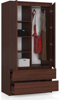 BDW Kleiderschrank 2 Türen, 4 Einlegeböden, Kleiderbügel, 2 Schubladen Kleiderschrank für das Schlafzimmer Wohnzimmer Diele 180x90x51cm (Venga)