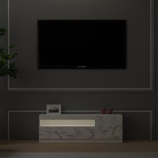 TV Lowboard Weiß mit LED-Leuchten Rechts 1/2 Marmor Optik 9499