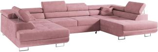 Ecksofa, Wohnzimmer U Couch, Polstersofa mit Bettkasten - GUSTAW-U - Rosa Velours