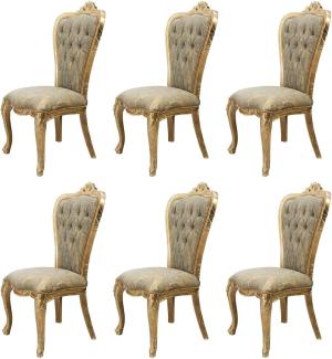 Casa Padrino Luxus Barock Esszimmer Stuhl 6er Set Grün / Antik Gold - Prunkvolle Barockstil Küchen Stühle - Luxus Barockstil Esszimmer Möbel - Barock Esszimmer Möbel - Barockstil Möbel