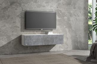 Wuun® TV Board hängend/8 Größen/5 Farben/120cm Matt Weiß- Beton/Lowboard Hängeschrank Hängeboard Wohnwand/Hochglanz & Naturtöne/Somero