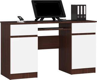 PC-Schreibtisch A5 mit Tastaturablage | Office Desk | Computertisch | Bürotisch mit Tastaturablage | 2 Schubladen und 2 Türablagen, B135 x H77 x T50 cm, 58 kg | Wenge/Weiß