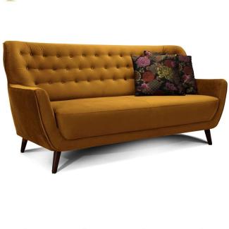 CAVADORE 3-Sitzer-Sofa Abby / Retro-Couch im Samt-Look mit Knopfheftung / 183 x 89 x 88 / Samtoptik, gold
