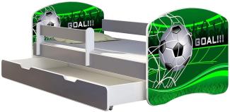 ACMA Kinderbett Jugendbett mit Einer Schublade und Matratze Grau mit Rausfallschutz Lattenrost II (14 Goal !!!, 180x80 + Bettkasten)