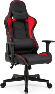 SENSE7 Gaming Spellcaster Bürostuhl Zocker Gamer Ergonomischer Stuhl Armlehne Einteiliger Stahlrahmen Einstellbarer Neigungswinkel Schwarz-Rot, Leder, 43-52 x 69,5 x 57