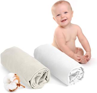 Dreamzie - Spannbettlaken 60x120 Baby 2er Pack - Baumwolle Oeko Tex Zertifiziert - Weiß und Beige - 100% Jersey Spannbettlaken 60x120cm