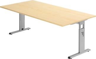 bümö® Stabiler Schreibtisch höhenverstellbar 200 x 100 cm | Bürotisch in Ahorn | Büroschreibtisch mit Höheneinstellung | Tisch für Büro in 9 Größen & 7 Dekoren
