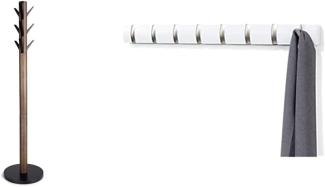 Umbra Flapper Garderobenständer, Schwarz/Walnuss & Flip 8 Garderobenhaken – Moderne, Schlichte und Platzsparende Garderobenleiste mit 8 Beweglichen Haken, Hochglanz Weiß